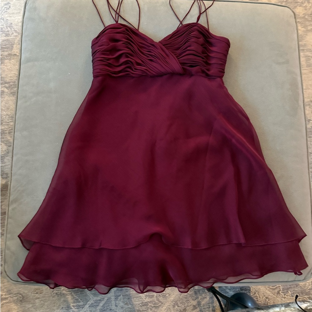 Kay Unger Burgundy Ruched Mini Dress